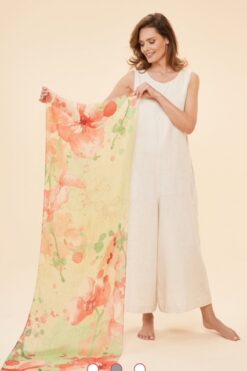 powder 100% linen delicate tropical scarf dark rose new