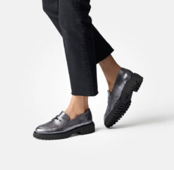 paul green chunky loafer in dark silver new