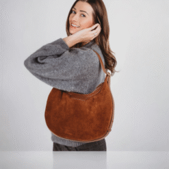 elie beaumont crescent suede bag in tan new