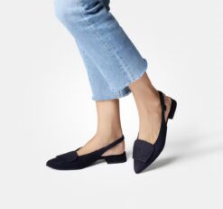 paul green pointed slingback in navy suede new