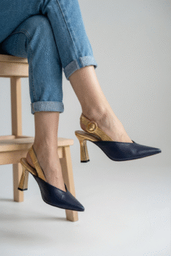 marian navy slingback with gold trim new