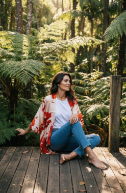 powder kimono jacket in rouge blooms new