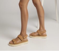 paul green lightweight platform sandal in tan leather new