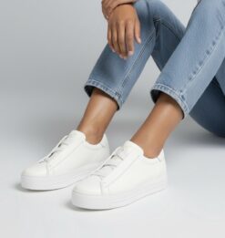 paul green leopard sneakers with elastic laces in white leather new