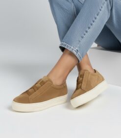 paul green nubuck sneakers with flat laces in tan new