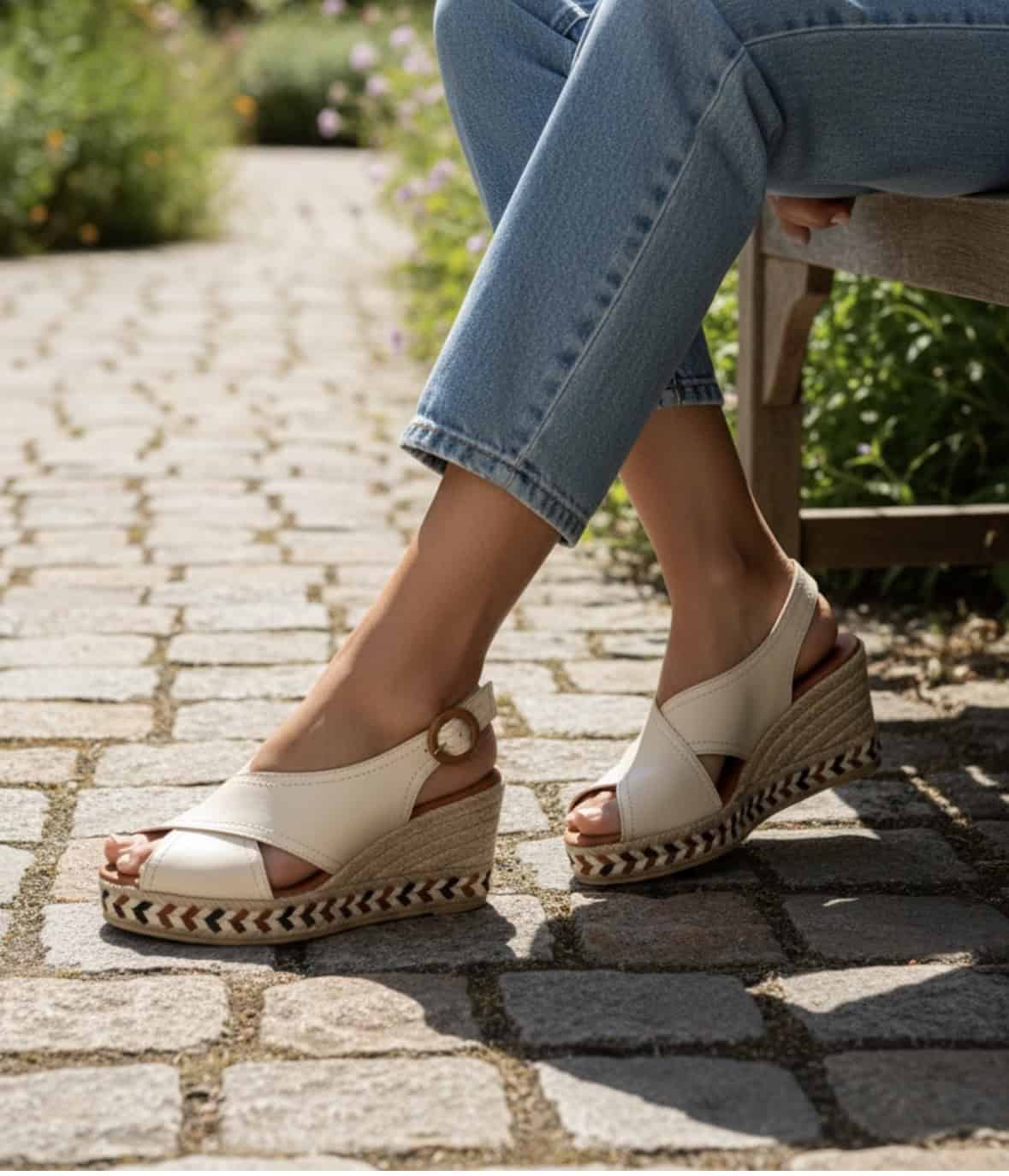viguera cream leather crossover wedge new