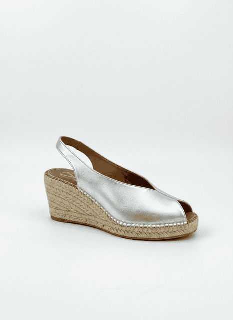 viguera low silver leather wedge with v front new